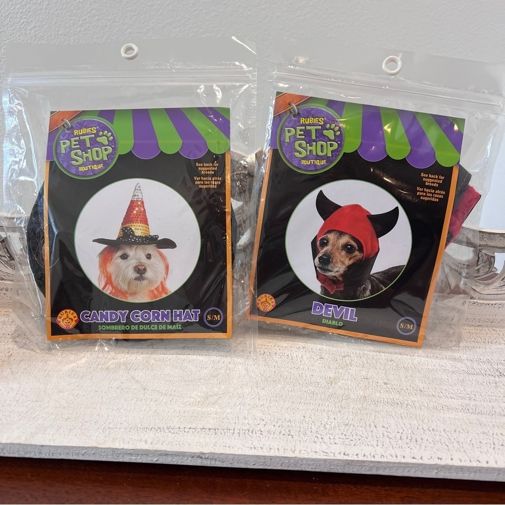 2 Rubies Pet Shop Boutique - Candy Corn Hat & Devil Hat -Size S/M